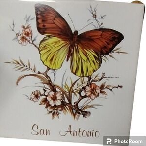 Made in Japan San Antonio Butterfly Ceramic Tile Vintage Floral Wall‎ Decor